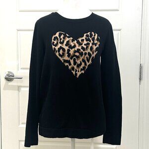 J.CREW BLACK LEOPARD HEART SWEATER MEDIUM